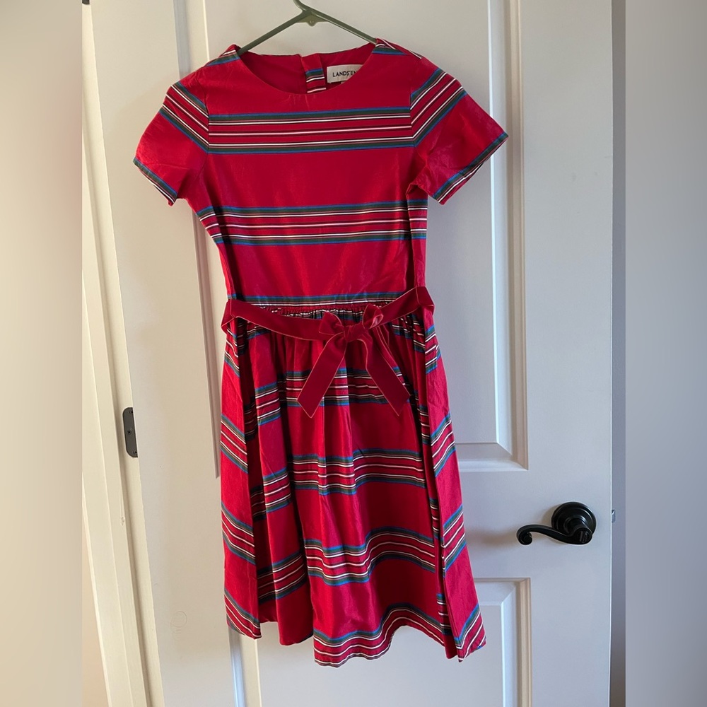 Lands' End Vibrant Red Striped Kids Dress